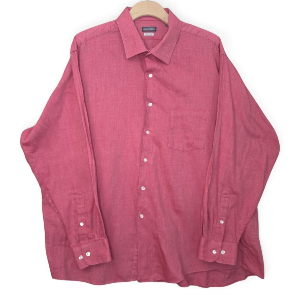 Van Heusen Dress Shirt Mens 2XL 18-18.5 34/35 Red Regular Fit Wrinkle Free